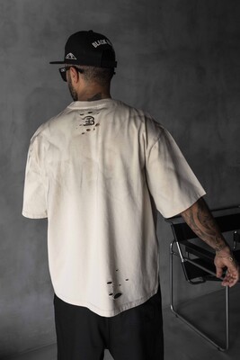 Black Island Printed Washed T-shirts Beige 1875 - Thumbnail (3)