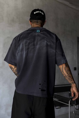 Black Island Printed Washed T-shirts Black 1875 - Thumbnail (3)