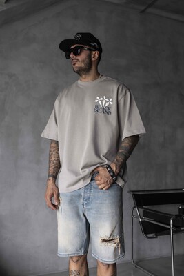Black Island Printed Washed T-shirts Gray 1868 - Thumbnail (2)