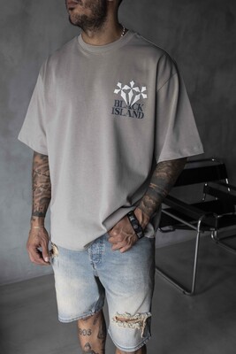 Black Island Printed Washed T-shirts Gray 1868 - Thumbnail (3)