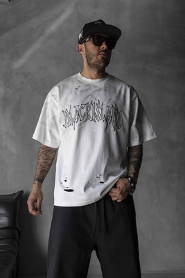 Black Island Printed Washed T-shirts White 1875 - Thumbnail (2)