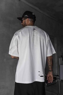 Black Island Printed Washed T-shirts White 1875 - Thumbnail (3)