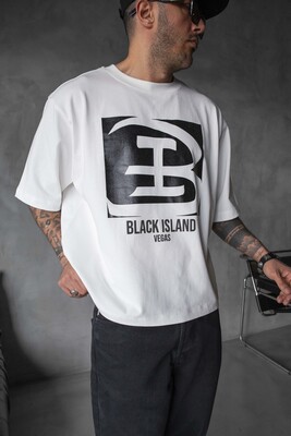 Black Island Printed White T-shirt 1829 - Thumbnail (2)