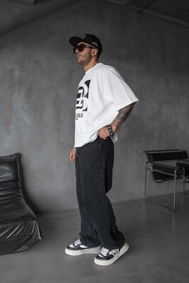 Black Island Printed White T-shirt 1829 - Thumbnail (3)