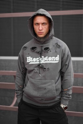 Black Island Ripped Anthracite Hoodie 1493 - Thumbnail
