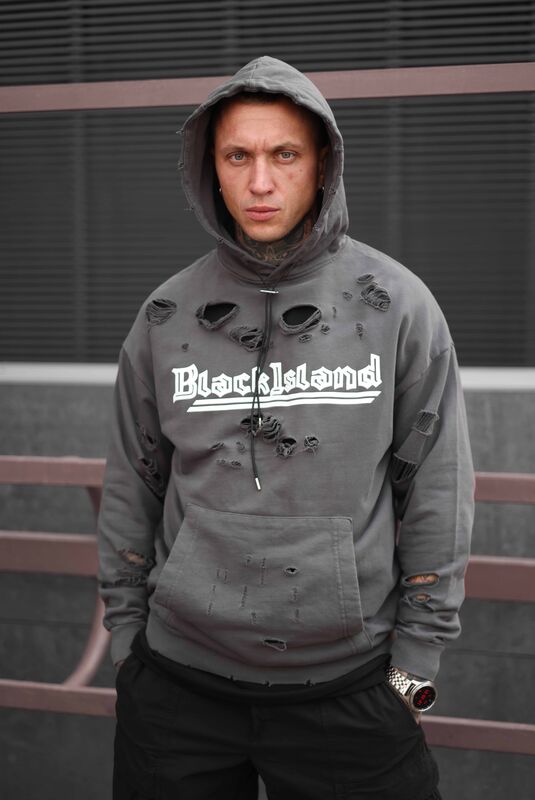 Black Island Ripped Anthracite Hoodie 1493 (4)