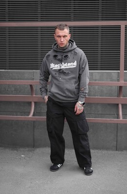 Black Island Ripped Anthracite Hoodie 1493 - Thumbnail