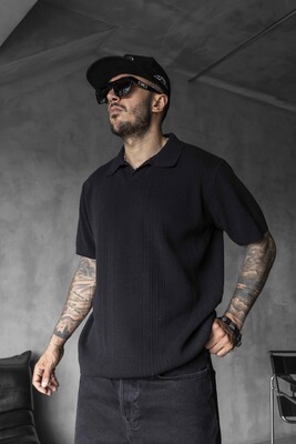 BLACK POLO COLLAR KNITWEAR 2624 - Thumbnail (2)