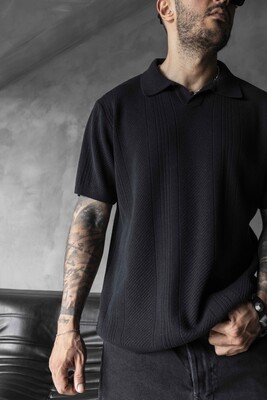 BLACK POLO COLLAR KNITWEAR 2624 - Thumbnail (3)
