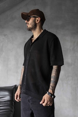 BLACK POLO COLLAR KNITWEAR 2629 - Thumbnail (2)