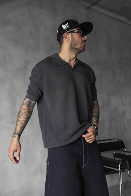 BLACK POLO COLLAR KNITWEAR KRN1003 - Thumbnail (2)
