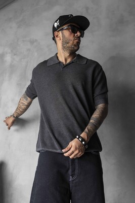 BLACK POLO COLLAR KNITWEAR KRN1003 - Thumbnail (3)