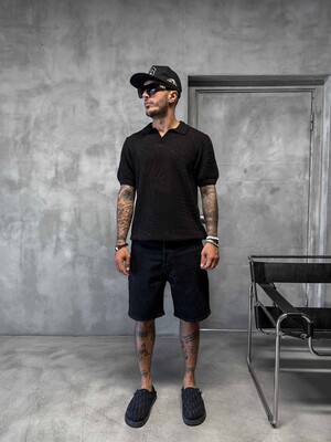 Black Island - BLACK POLO COLLAR KNITWEAR KRN1005