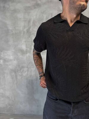 BLACK POLO COLLAR KNITWEAR KRN1005 - Thumbnail (3)
