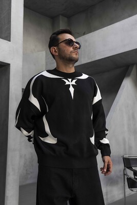 Black Island - Black & White Abstract Knit Sweater 1002 (1)