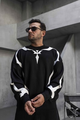 Black & White Abstract Knit Sweater 1002 - Thumbnail (2)