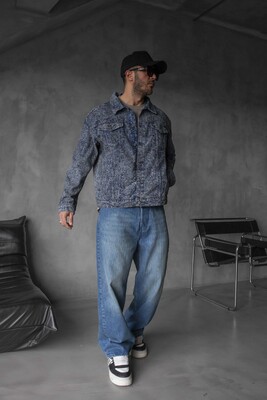 BLUE TEXTURED DENIM JACKET 16939 - Thumbnail (2)