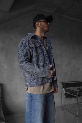BLUE TEXTURED DENIM JACKET 16939 - Thumbnail (3)