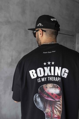 Boxing Printed Black T-shirt 1895 - Thumbnail (4)