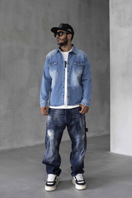 BRAD PITT PRINTED DENIM JACKET BLUE 16967 - Thumbnail (2)