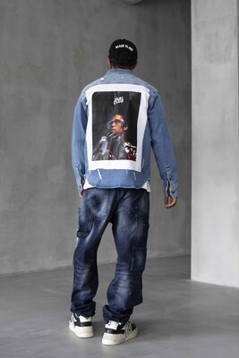 Black Island - BRAD PITT PRINTED DENIM JACKET BLUE 16967