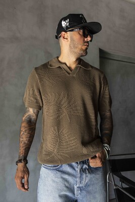 BROWN POLO COLLAR KNITWEAR KRN1005 - Thumbnail (2)