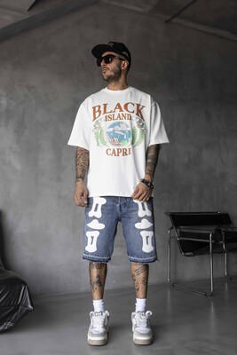 Black Island - Capri Vintage Printed Oversize White T-Shirt 1857