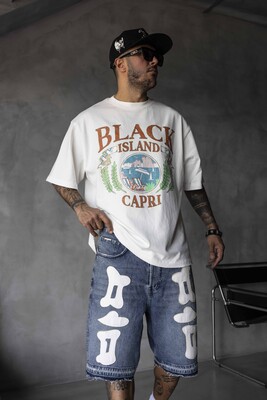 Black Island - Capri Vintage Printed Oversize White T-Shirt 1857 (1)