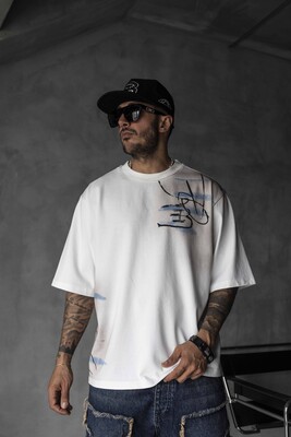Black Island - Colorful Dog Print Oversized White T-Shirt 1859 (1)