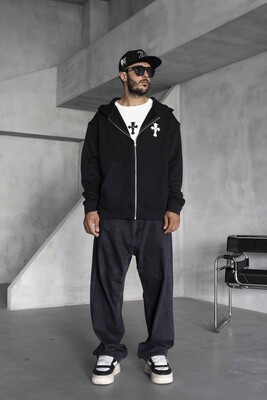 Black Island - Cross Printed Black Hoodie 1922