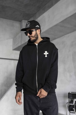 Black Island - Cross Printed Black Hoodie 1922 (1)