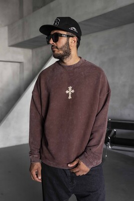 Black Island - Cross Printed Brown Sweatshirts 1921 (1)