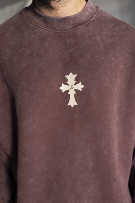 Cross Printed Brown Sweatshirts 1921 - Thumbnail (2)