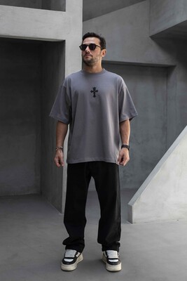 Black Island - Cross Printed Gray T-shirt 1889