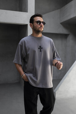 Black Island - Cross Printed Gray T-shirt 1889 (1)