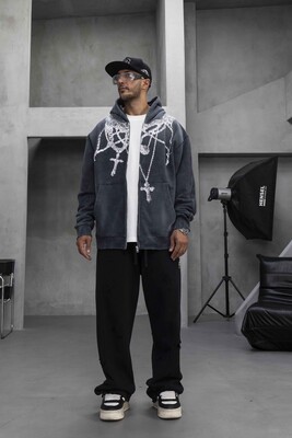 Black Island - Cross Printed Hoodie Black 1948
