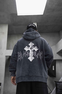 Black Island - Cross Printed Hoodie Black 1948 (1)