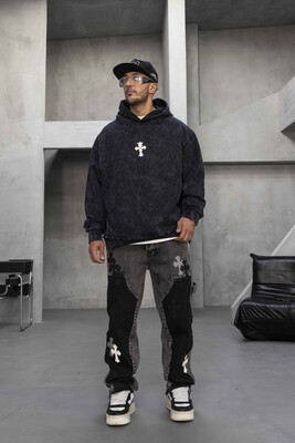 Black Island - Cross Printed Hoodie Black 1952