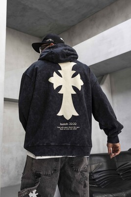 Black Island - Cross Printed Hoodie Black 1952 (1)