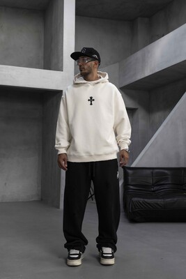 Black Island - Cross Printed Hoodie White 1952