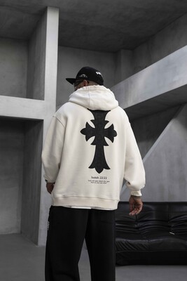 Black Island - Cross Printed Hoodie White 1952 (1)