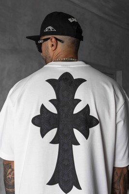 Cross Printed White T-shirt 1889 - Thumbnail (3)