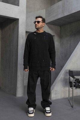 Black Island - Distressed Knit Sweater Black 1005