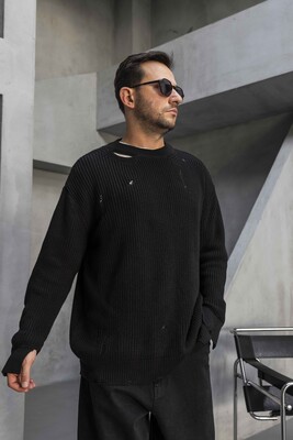 Black Island - Distressed Knit Sweater Black 1005 (1)