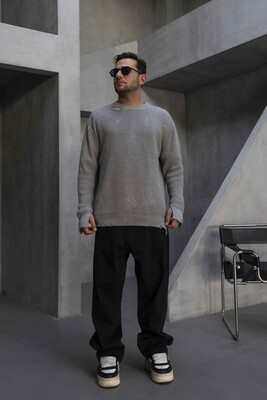Black Island - Distressed Knit Sweater Gray 1005