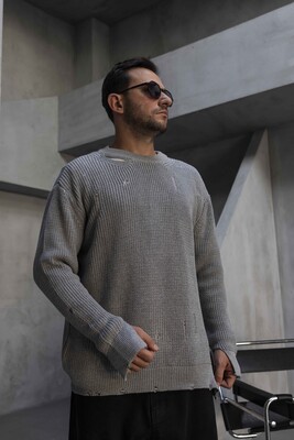 Black Island - Distressed Knit Sweater Gray 1005 (1)