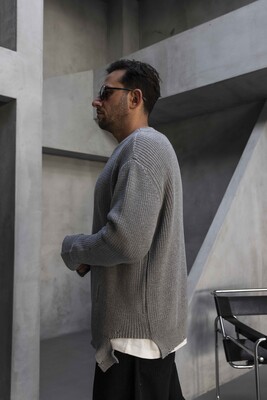 Distressed Knit Sweater Gray 1005 - Thumbnail (2)