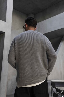 Distressed Knit Sweater Gray 1005 - Thumbnail (3)