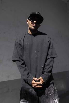 Double Layers Black Sweatshirt 1915 - Thumbnail (2)