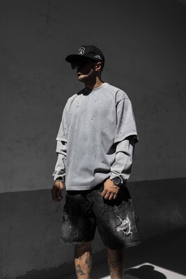 Double Layers Gray Sweatshirt 1915 - Thumbnail (2)